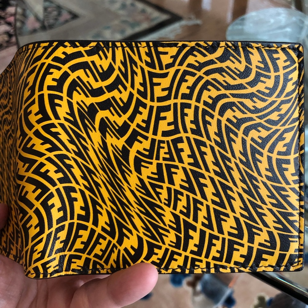 Not Available Unisex Yellow Fendi FF Vertigo Leather Wallet